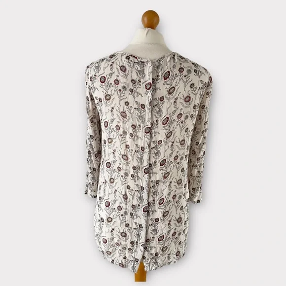 Fat Face Blouse Top UK 10 Ivory Natural Multi Floral Print Button Back Boho - Picture 8 of 12